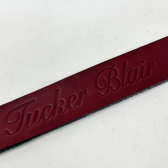 TUCKER BLAIR Men’s Blue Multi Needlepoint & Leather Hand Stitched Belt Size 30 - Picture 6 of 7